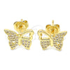 Arete Dormilona 02.156.0456 Oro Laminado, Diseño de Mariposa, con Blanca Micro Pave, Pulido, Tono Dorado