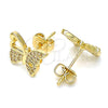 Arete Dormilona 02.156.0456 Oro Laminado, Diseño de Mariposa, con Blanca Micro Pave, Pulido, Tono Dorado