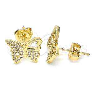 Arete Dormilona 02.156.0456 Oro Laminado, Diseño de Mariposa, con Blanca Micro Pave, Pulido, Tono Dorado
