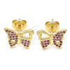 Arete Dormilona 02.156.0456.1 Oro Laminado, Diseño de Mariposa, con Rubi Micro Pave, Pulido, Tono Dorado