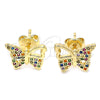Arete Dormilona 02.156.0456.3 Oro Laminado, Diseño de Mariposa, con Multicolor Micro Pave, Pulido, Tono Dorado
