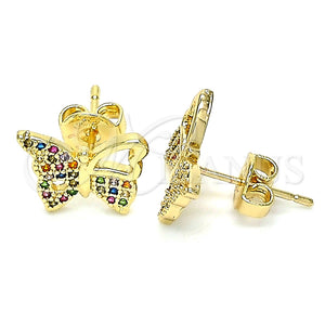 Arete Dormilona 02.156.0456.3 Oro Laminado, Diseño de Mariposa, con Multicolor Micro Pave, Pulido, Tono Dorado