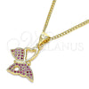 Collares con Dije 04.156.0318.1.20 Oro Laminado, Diseño de Mariposa, con Rubi Micro Pave, Pulido, Tono Dorado (02 MM Thickness, 20 Inches Length)