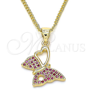 Collares con Dije 04.156.0318.1.20 Oro Laminado, Diseño de Mariposa, con Rubi Micro Pave, Pulido, Tono Dorado (02 MM Thickness, 20 Inches Length)