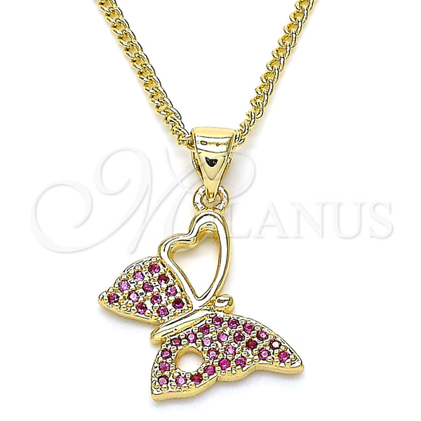 Collares con Dije 04.156.0318.1.20 Oro Laminado, Diseño de Mariposa, con Rubi Micro Pave, Pulido, Tono Dorado (02 MM Thickness, 20 Inches Length)