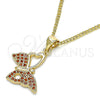 Collares con Dije 04.156.0318.2.20 Oro Laminado, Diseño de Mariposa, con Granate Micro Pave, Pulido, Tono Dorado (02 MM Thickness, 20 Inches Length)