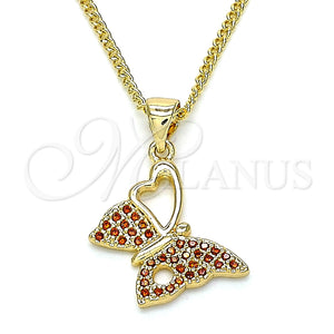Collares con Dije 04.156.0318.2.20 Oro Laminado, Diseño de Mariposa, con Granate Micro Pave, Pulido, Tono Dorado (02 MM Thickness, 20 Inches Length)