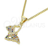 Collares con Dije 04.156.0318.3.20 Oro Laminado, Diseño de Mariposa, con Multicolor Micro Pave, Pulido, Tono Dorado (02 MM Thickness, 20 Inches Length)