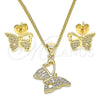 Juego de Arete y Dije de Adulto 10.156.0261 Oro Laminado, Diseño de Mariposa, con Blanca Micro Pave, Pulido, Tono Dorado