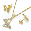 Juego de Arete y Dije de Adulto 10.156.0261 Oro Laminado, Diseño de Mariposa, con Blanca Micro Pave, Pulido, Tono Dorado