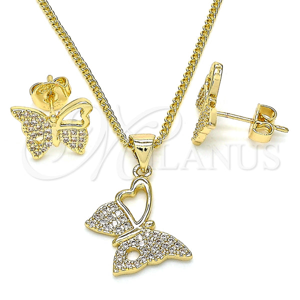 Juego de Arete y Dije de Adulto 10.156.0261 Oro Laminado, Diseño de Mariposa, con Blanca Micro Pave, Pulido, Tono Dorado
