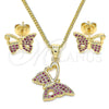 Juego de Arete y Dije de Adulto 10.156.0261.1 Oro Laminado, Diseño de Mariposa, con Rubi Micro Pave, Pulido, Tono Dorado
