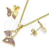Juego de Arete y Dije de Adulto 10.156.0261.1 Oro Laminado, Diseño de Mariposa, con Rubi Micro Pave, Pulido, Tono Dorado