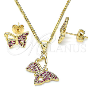 Juego de Arete y Dije de Adulto 10.156.0261.1 Oro Laminado, Diseño de Mariposa, con Rubi Micro Pave, Pulido, Tono Dorado
