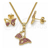 Juego de Arete y Dije de Adulto 10.156.0261.1 Oro Laminado, Diseño de Mariposa, con Rubi Micro Pave, Pulido, Tono Dorado