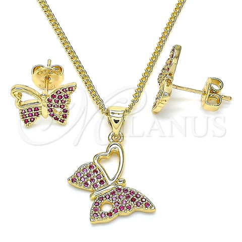 Juego de Arete y Dije de Adulto 10.156.0261.1 Oro Laminado, Diseño de Mariposa, con Rubi Micro Pave, Pulido, Tono Dorado