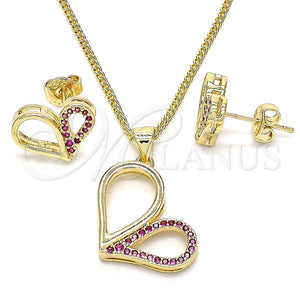 Juego de Arete y Dije de Adulto 10.156.0262.1 Oro Laminado, Diseño de Corazón, con Rubi Micro Pave, Pulido, Tono Dorado