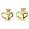 Arete Dormilona 02.156.0457.1 Oro Laminado, Diseño de Corazón, con Rubi Micro Pave, Pulido, Tono Dorado