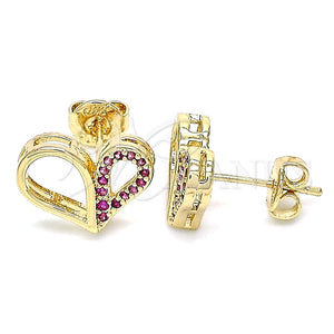 Arete Dormilona 02.156.0457.1 Oro Laminado, Diseño de Corazón, con Rubi Micro Pave, Pulido, Tono Dorado