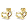 Arete Dormilona 02.156.0457.2 Oro Laminado, Diseño de Corazón, con Granate Micro Pave, Pulido, Tono Dorado