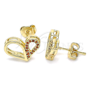 Arete Dormilona 02.156.0457.2 Oro Laminado, Diseño de Corazón, con Granate Micro Pave, Pulido, Tono Dorado