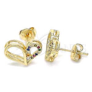 Arete Dormilona 02.156.0457.3 Oro Laminado, Diseño de Corazón, con Multicolor Micro Pave, Pulido, Tono Dorado