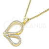 Collares con Dije 04.156.0319.20 Oro Laminado, Diseño de Corazón, con Blanca Micro Pave, Pulido, Tono Dorado (02 MM Thickness, 20 Inches Length)