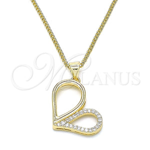 Collares con Dije 04.156.0319.20 Oro Laminado, Diseño de Corazón, con Blanca Micro Pave, Pulido, Tono Dorado (02 MM Thickness, 20 Inches Length)