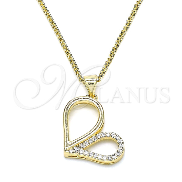 Collares con Dije 04.156.0319.20 Oro Laminado, Diseño de Corazón, con Blanca Micro Pave, Pulido, Tono Dorado (02 MM Thickness, 20 Inches Length)