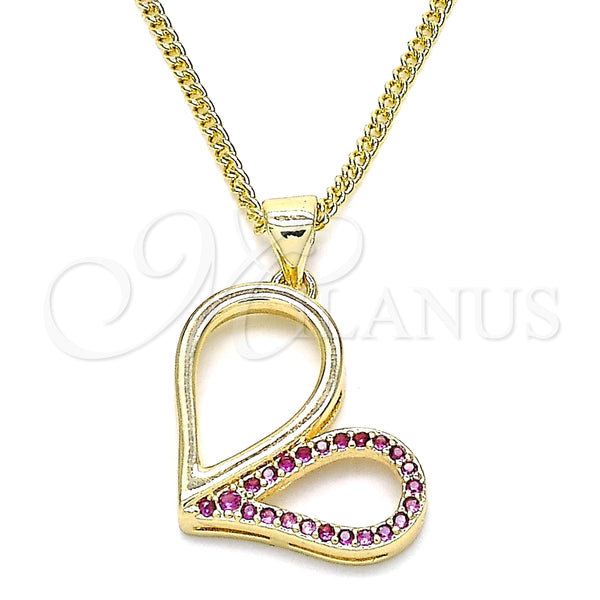 Collares con Dije 04.156.0319.1.20 Oro Laminado, Diseño de Corazón, con Rubi Micro Pave, Pulido, Tono Dorado (02 MM Thickness, 20 Inches Length)