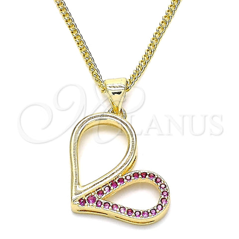 Collares con Dije 04.156.0319.1.20 Oro Laminado, Diseño de Corazón, con Rubi Micro Pave, Pulido, Tono Dorado (02 MM Thickness, 20 Inches Length)