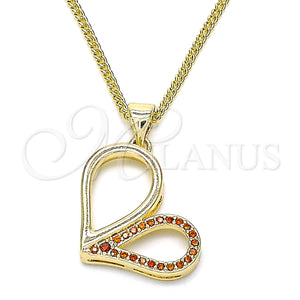 Collares con Dije 04.156.0319.2.20 Oro Laminado, Diseño de Corazón, con Granate Micro Pave, Pulido, Tono Dorado (02 MM Thickness, 20 Inches Length)
