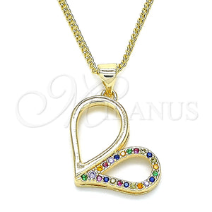 Collares con Dije 04.156.0319.3.20 Oro Laminado, Diseño de Corazón, con Multicolor Micro Pave, Pulido, Tono Dorado (02 MM Thickness, 20 Inches Length)