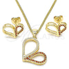 Juego de Arete y Dije de Adulto 10.156.0262.2 Oro Laminado, Diseño de Corazón, con Granate Micro Pave, Pulido, Tono Dorado