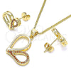 Juego de Arete y Dije de Adulto 10.156.0262.2 Oro Laminado, Diseño de Corazón, con Granate Micro Pave, Pulido, Tono Dorado