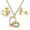 Juego de Arete y Dije de Adulto 10.156.0262.2 Oro Laminado, Diseño de Corazón, con Granate Micro Pave, Pulido, Tono Dorado