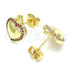 Arete Dormilona 02.156.0458.1 Oro Laminado, Diseño de Corazón, con Rubi Micro Pave, Pulido, Tono Dorado