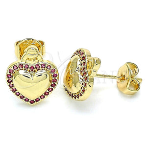 Arete Dormilona 02.156.0458.1 Oro Laminado, Diseño de Corazón, con Rubi Micro Pave, Pulido, Tono Dorado