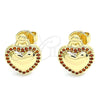 Arete Dormilona 02.156.0458.2 Oro Laminado, Diseño de Corazón, con Granate Micro Pave, Pulido, Tono Dorado