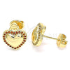 Arete Dormilona 02.156.0458.2 Oro Laminado, Diseño de Corazón, con Granate Micro Pave, Pulido, Tono Dorado