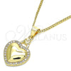 Collares con Dije 04.156.0320.20 Oro Laminado, Diseño de Corazón, con Blanca Micro Pave, Pulido, Tono Dorado (02 MM Thickness, 20 Inches Length)