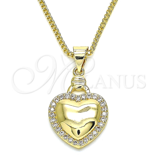 Collares con Dije 04.156.0320.20 Oro Laminado, Diseño de Corazón, con Blanca Micro Pave, Pulido, Tono Dorado (02 MM Thickness, 20 Inches Length)