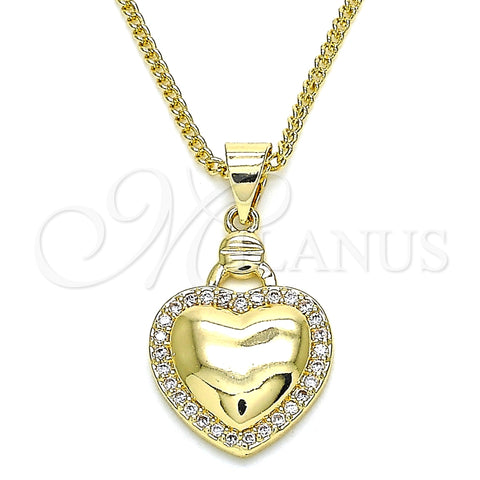 Collares con Dije 04.156.0320.20 Oro Laminado, Diseño de Corazón, con Blanca Micro Pave, Pulido, Tono Dorado (02 MM Thickness, 20 Inches Length)