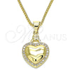 Collares con Dije 04.156.0320.20 Oro Laminado, Diseño de Corazón, con Blanca Micro Pave, Pulido, Tono Dorado (02 MM Thickness, 20 Inches Length)