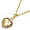 Collares con Dije 04.156.0320.1.20 Oro Laminado, Diseño de Corazón, con Rubi Micro Pave, Pulido, Tono Dorado (02 MM Thickness, 20 Inches Length)