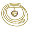 Collares con Dije 04.156.0320.1.20 Oro Laminado, Diseño de Corazón, con Rubi Micro Pave, Pulido, Tono Dorado (02 MM Thickness, 20 Inches Length)