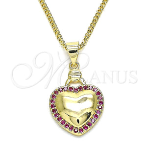 Collares con Dije 04.156.0320.1.20 Oro Laminado, Diseño de Corazón, con Rubi Micro Pave, Pulido, Tono Dorado (02 MM Thickness, 20 Inches Length)