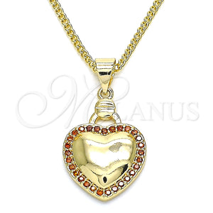 Collares con Dije 04.156.0320.2.20 Oro Laminado, Diseño de Corazón, con Granate Micro Pave, Pulido, Tono Dorado (02 MM Thickness, 20 Inches Length)
