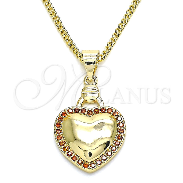 Collares con Dije 04.156.0320.2.20 Oro Laminado, Diseño de Corazón, con Granate Micro Pave, Pulido, Tono Dorado (02 MM Thickness, 20 Inches Length)