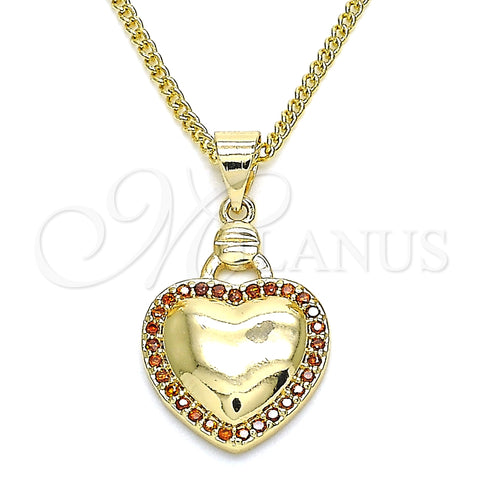 Collares con Dije 04.156.0320.2.20 Oro Laminado, Diseño de Corazón, con Granate Micro Pave, Pulido, Tono Dorado (02 MM Thickness, 20 Inches Length)